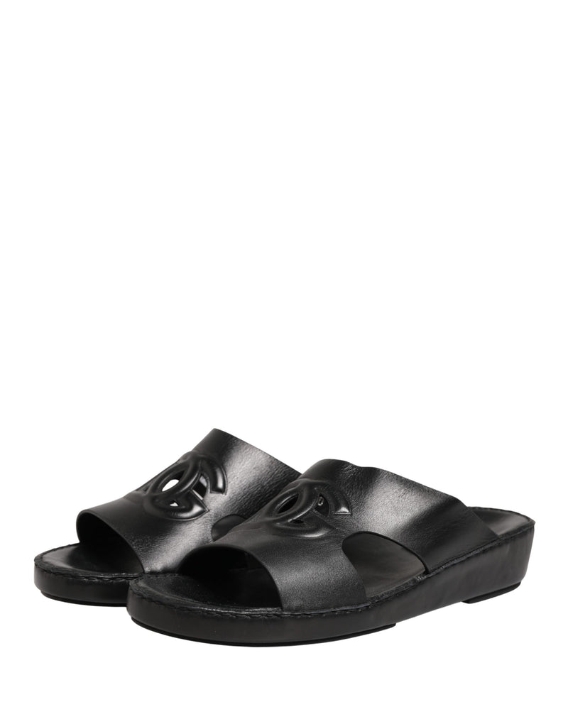 Dolce & Gabbana Black Leather Cutout DG Logo Sandals