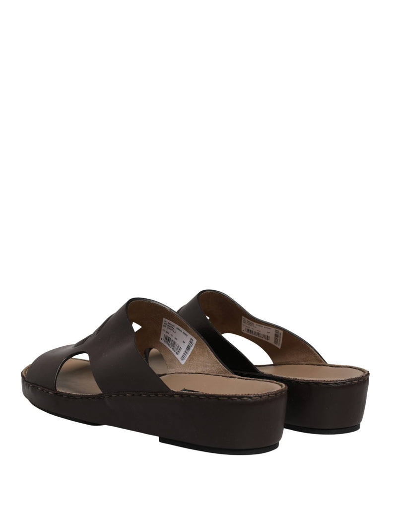 Dolce & Gabbana Brown Leather Cutout DG Logo Sandals