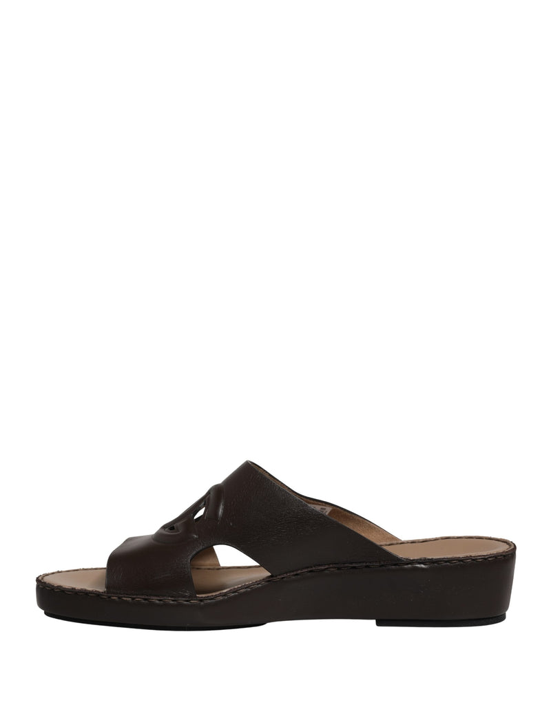 Dolce & Gabbana Brown Leather Cutout DG Logo Sandals