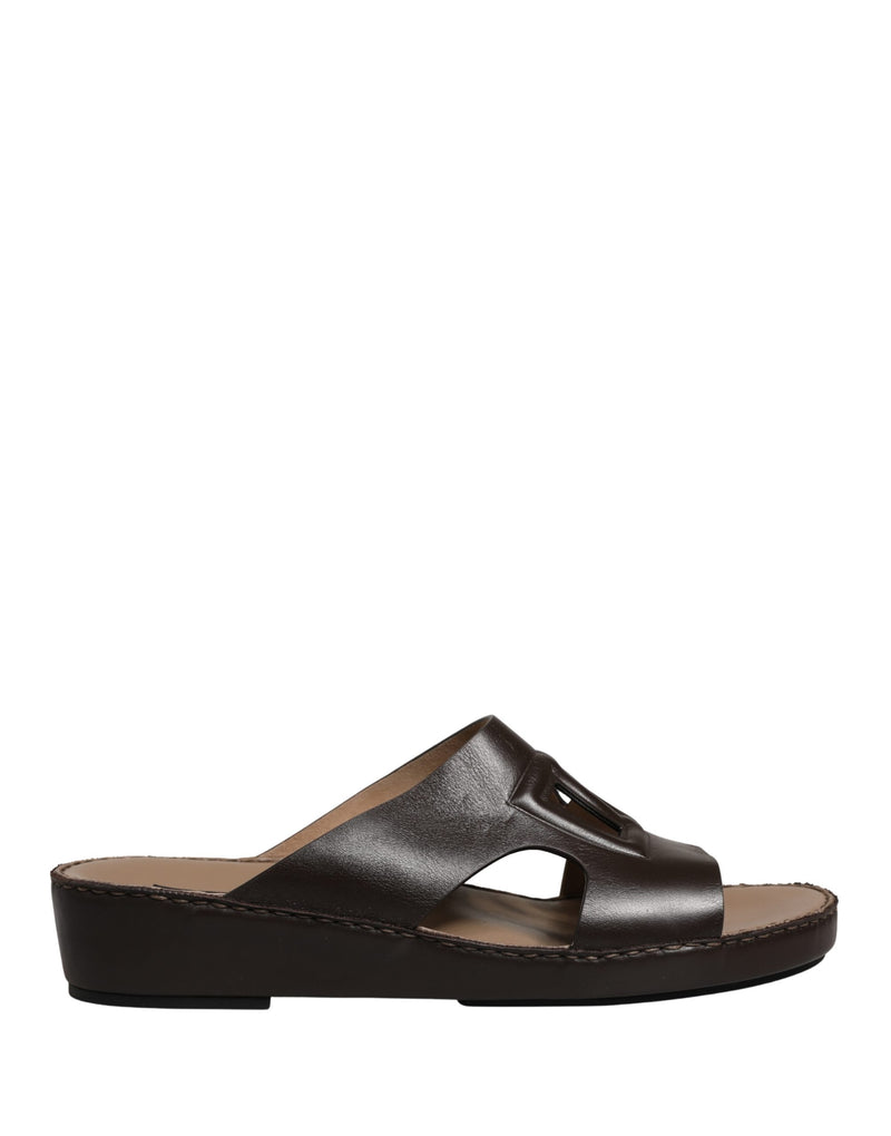 Dolce & Gabbana Brown Leather Cutout DG Logo Sandals