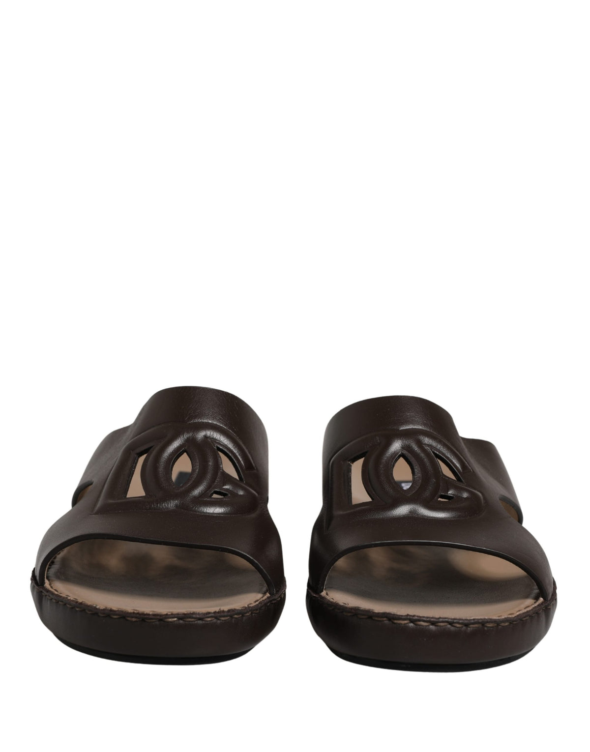 Dolce & Gabbana Brown Leather Cutout DG Logo Sandals