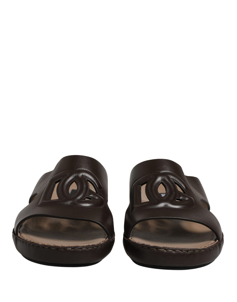 Dolce & Gabbana Brown Leather Cutout DG Logo Sandals