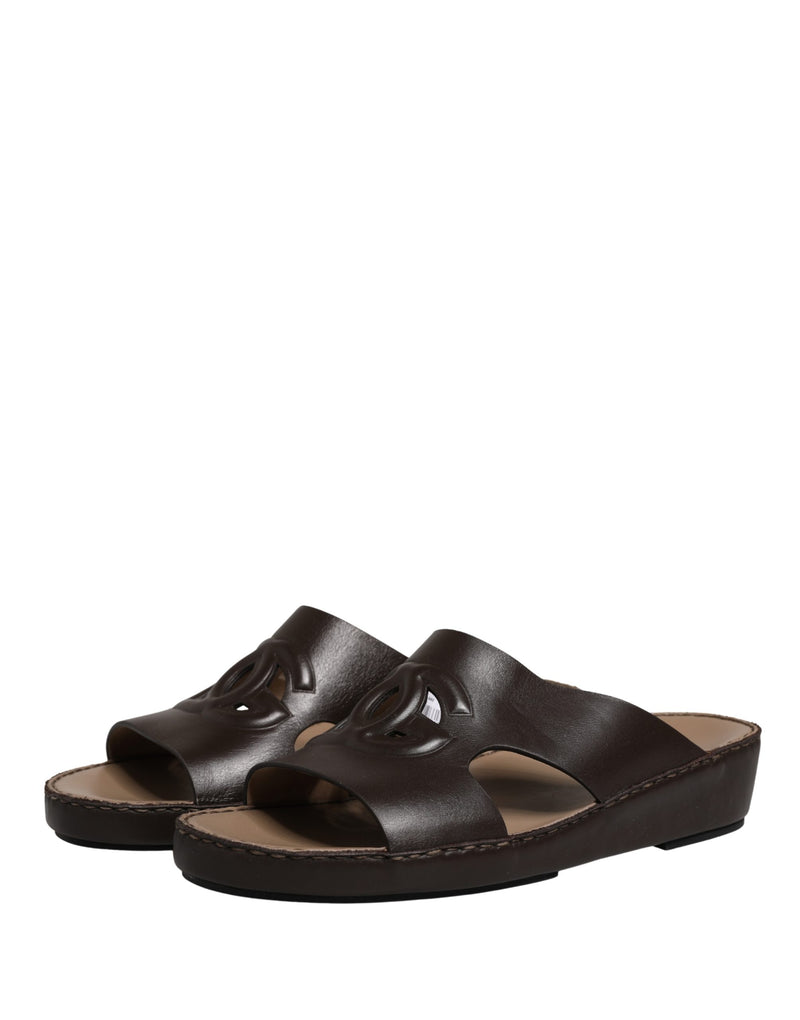 Dolce & Gabbana Brown Leather Cutout DG Logo Sandals