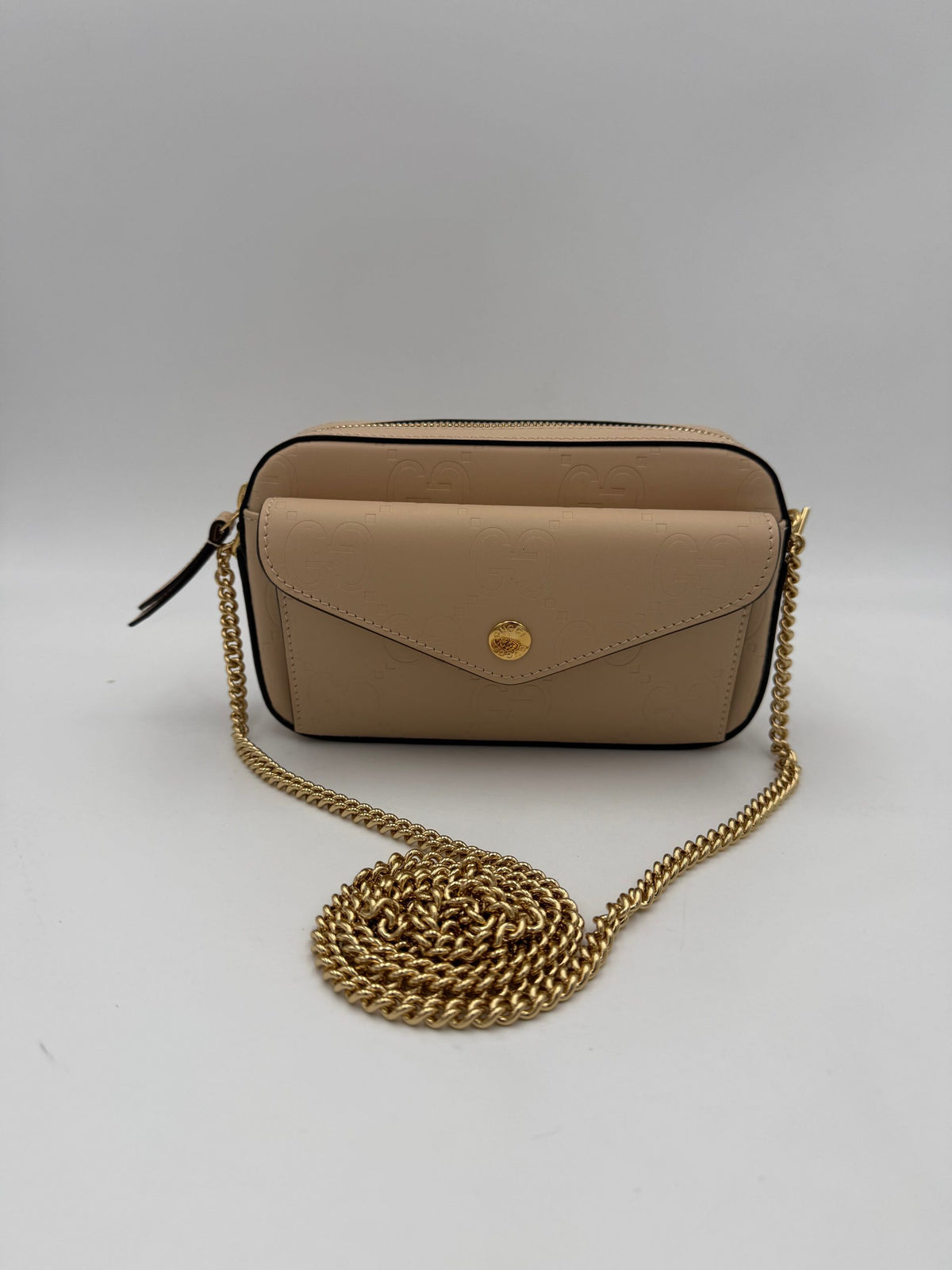 Gucci GG Jumbo Beige Shoulder Bag with Front Pocket
