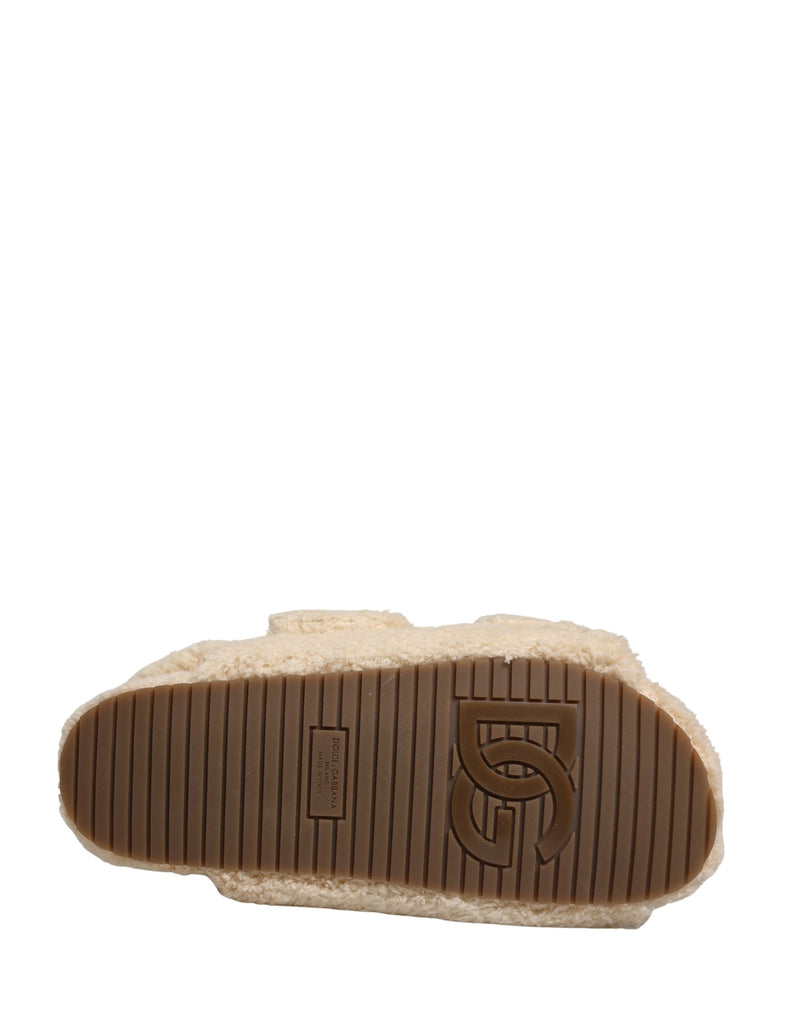 Dolce & Gabbana Beige Faux Fur Slides for Men - Stylish Flats