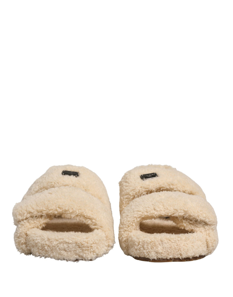Dolce & Gabbana Beige Faux Fur Slides for Men - Stylish Flats