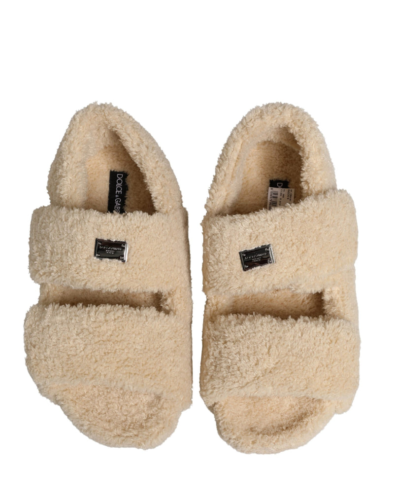 Dolce & Gabbana Beige Faux Fur Slides for Men - Stylish Flats