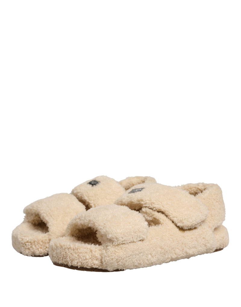 Dolce & Gabbana Beige Faux Fur Slides for Men - Stylish Flats