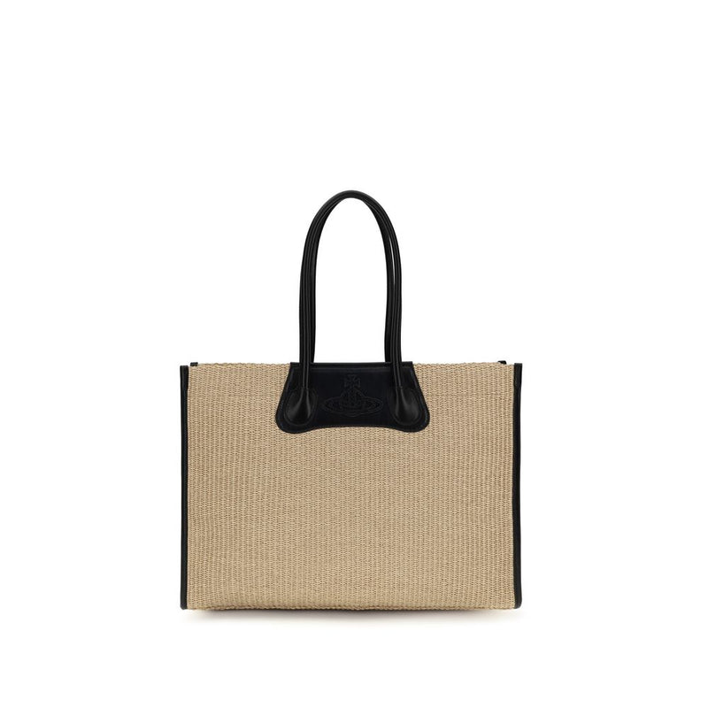 Sac à bandoulière en raffia beige Vivienne Westwood