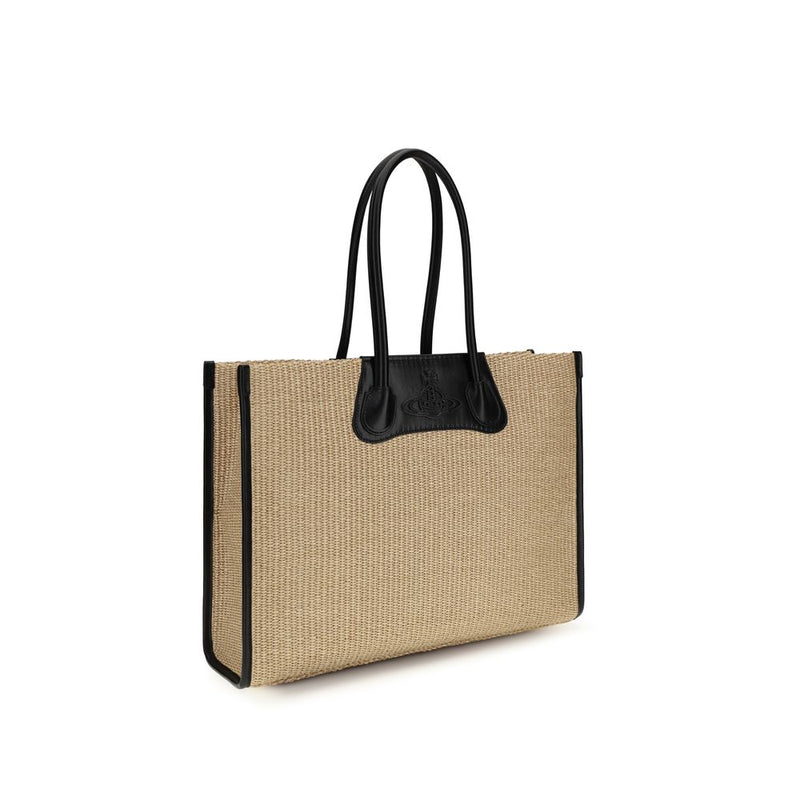 Sac à bandoulière en raffia beige Vivienne Westwood