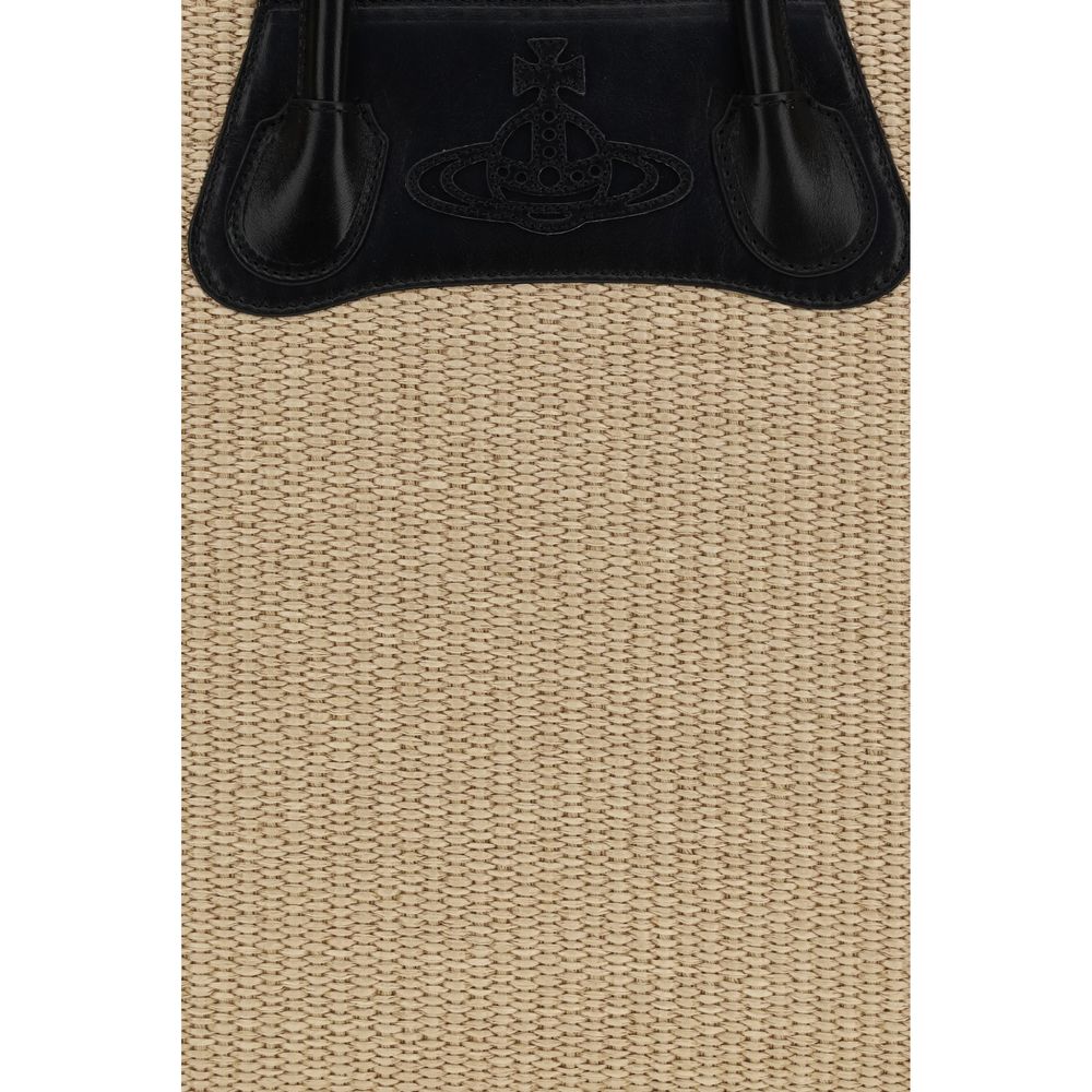 Sac à bandoulière en raffia beige Vivienne Westwood