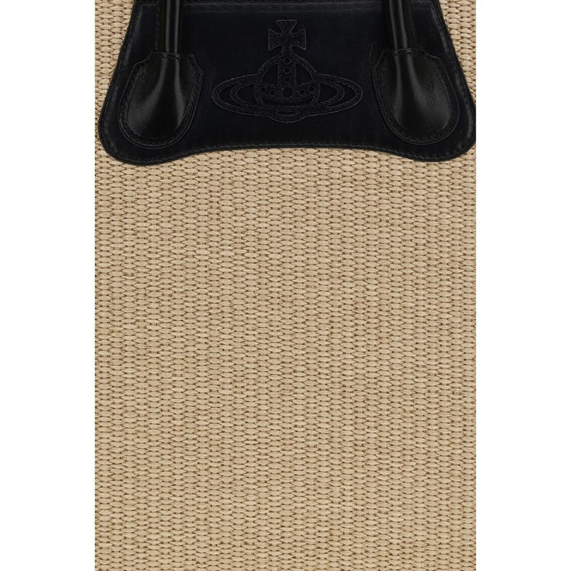 Sac à bandoulière en raffia beige Vivienne Westwood