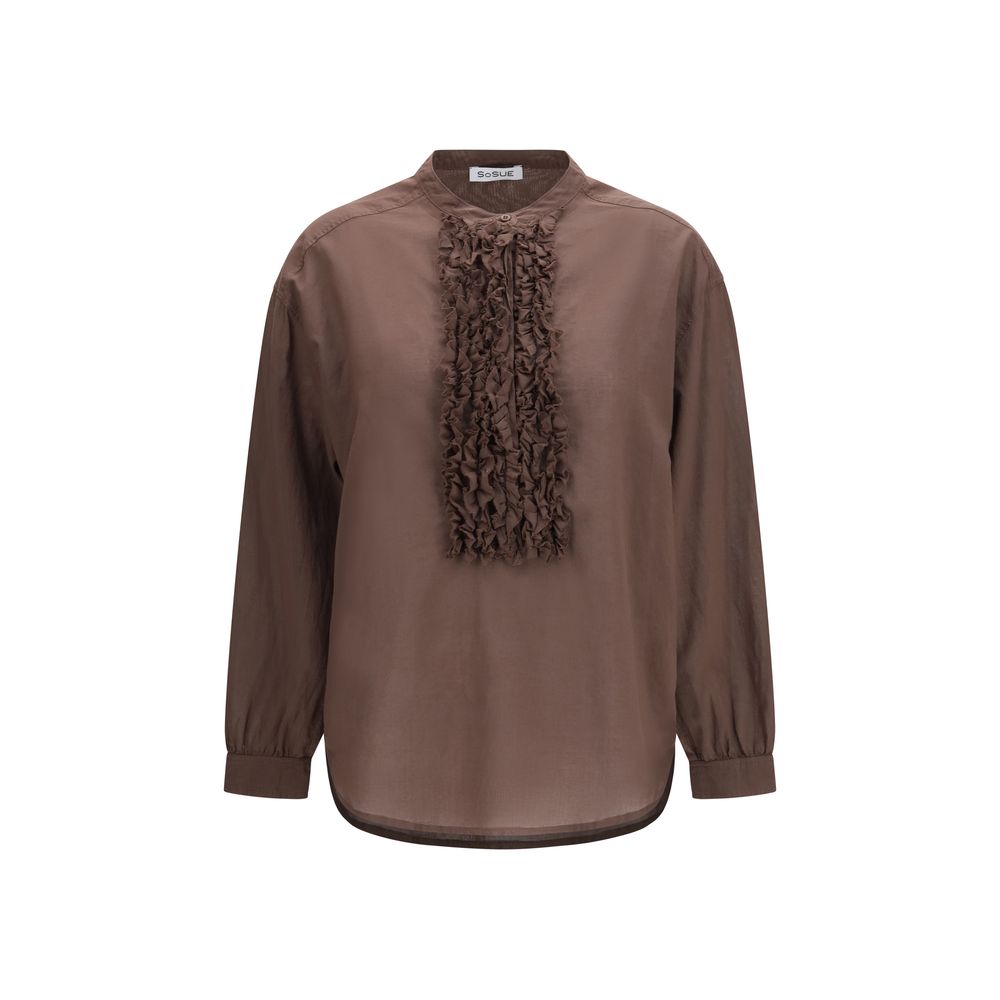 SOSUE Brown Cotton Ruffled Shirt for Women