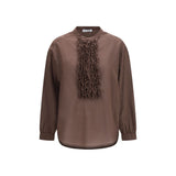 SOSUE Brown Cotton Ruffled Shirt for Women