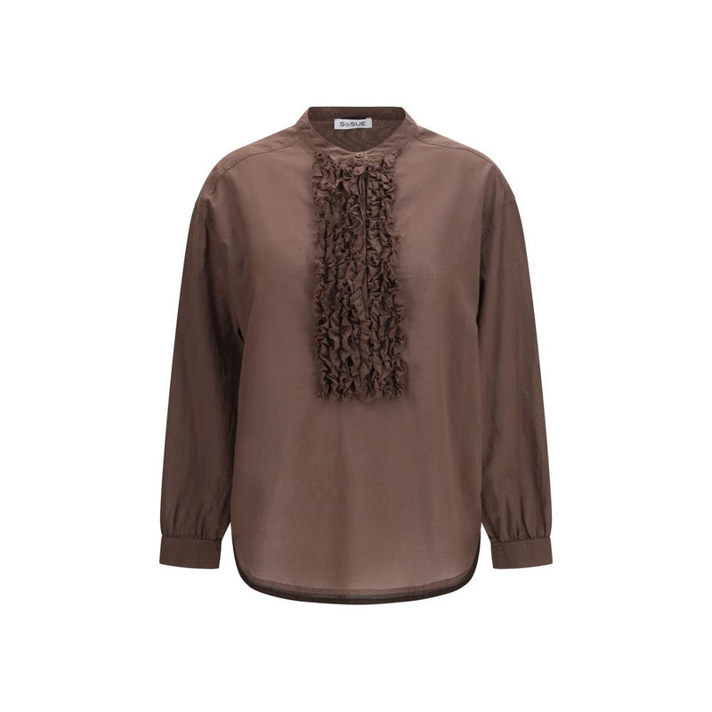 SOSUE Brown Cotton Ruffled Shirt for Women