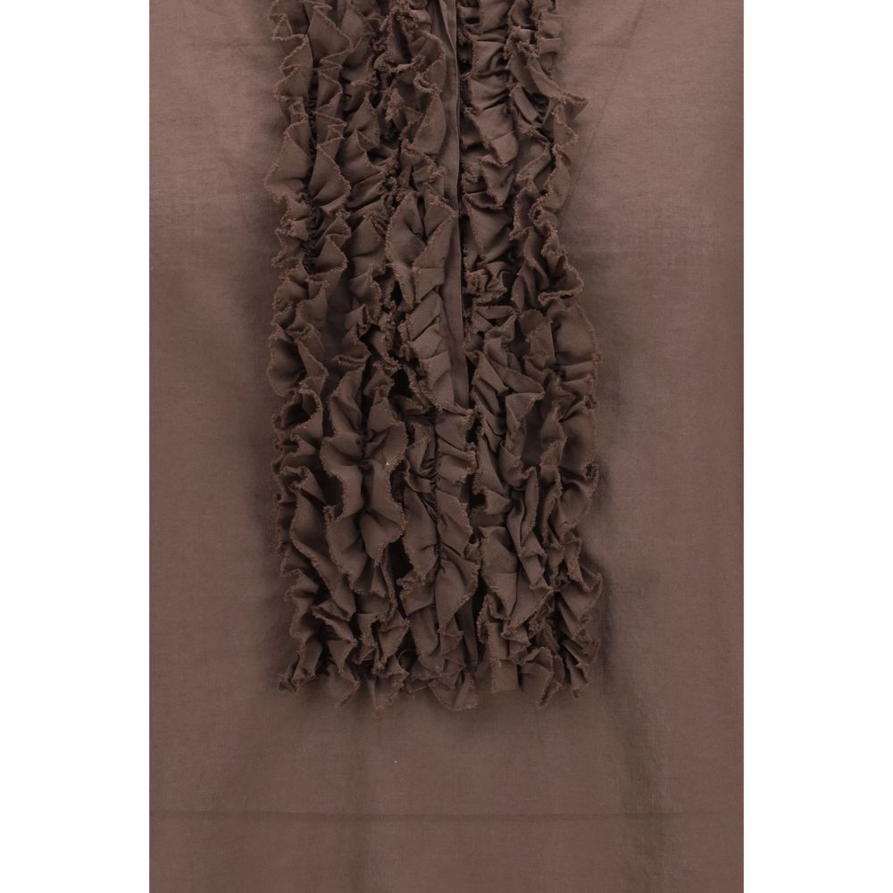 SOSUE Brown Cotton Ruffled Shirt for Women