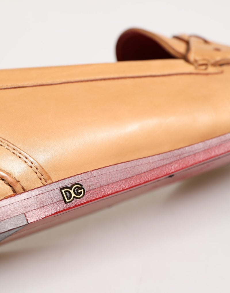 Dolce & Gabbana Beige Tassel Leather Men Slip-On Loafers