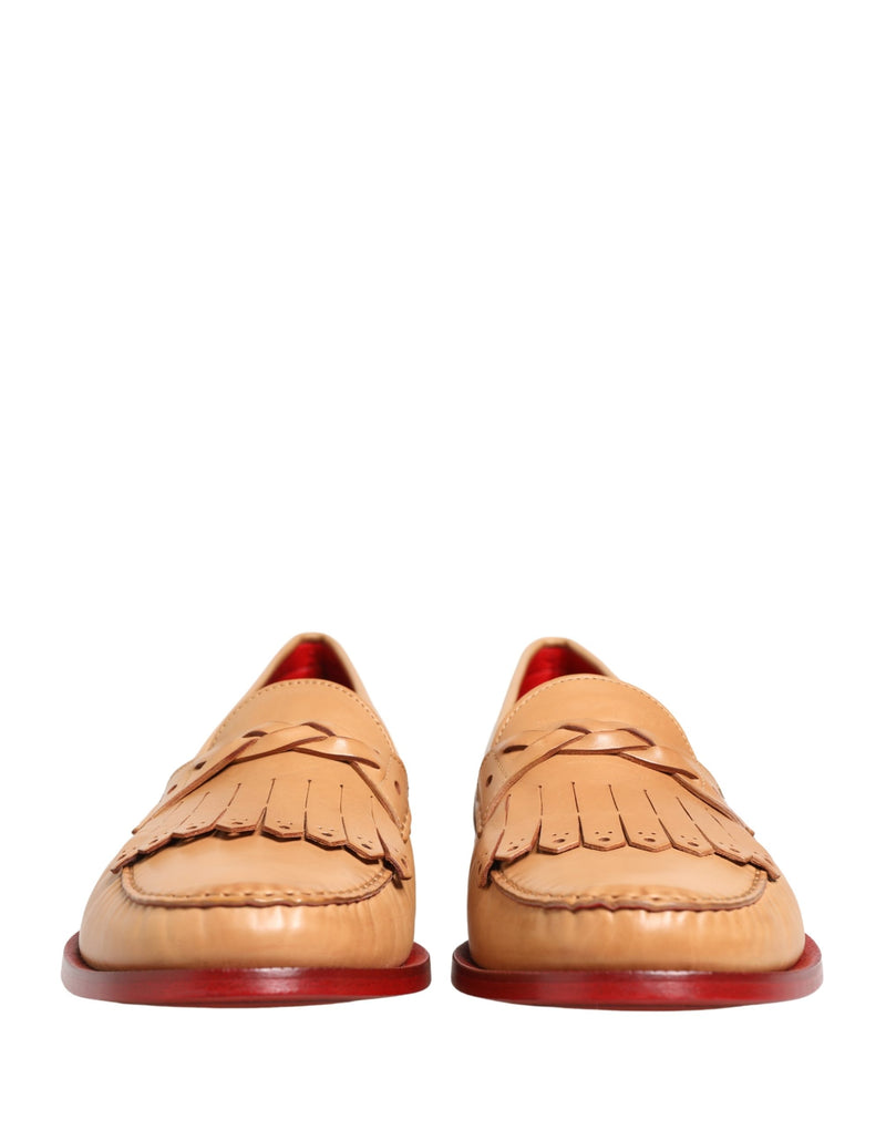 Dolce & Gabbana Beige Tassel Leather Men Slip-On Loafers