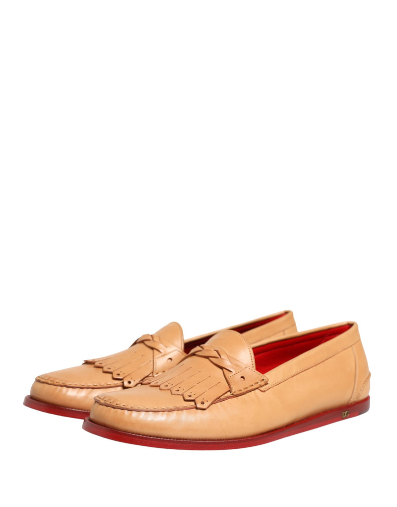 Dolce & Gabbana Beige Tassel Leather Men Slip-On Loafers