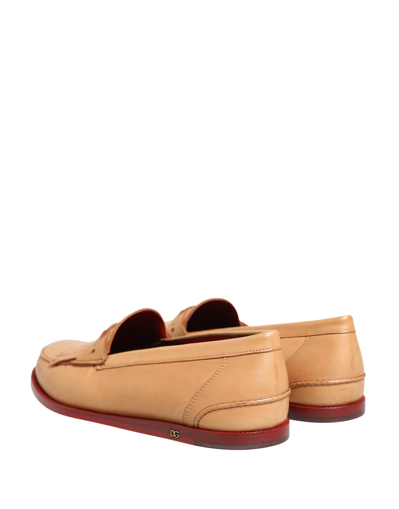 Dolce & Gabbana Beige Tassel Leather Men Slip-On Loafers