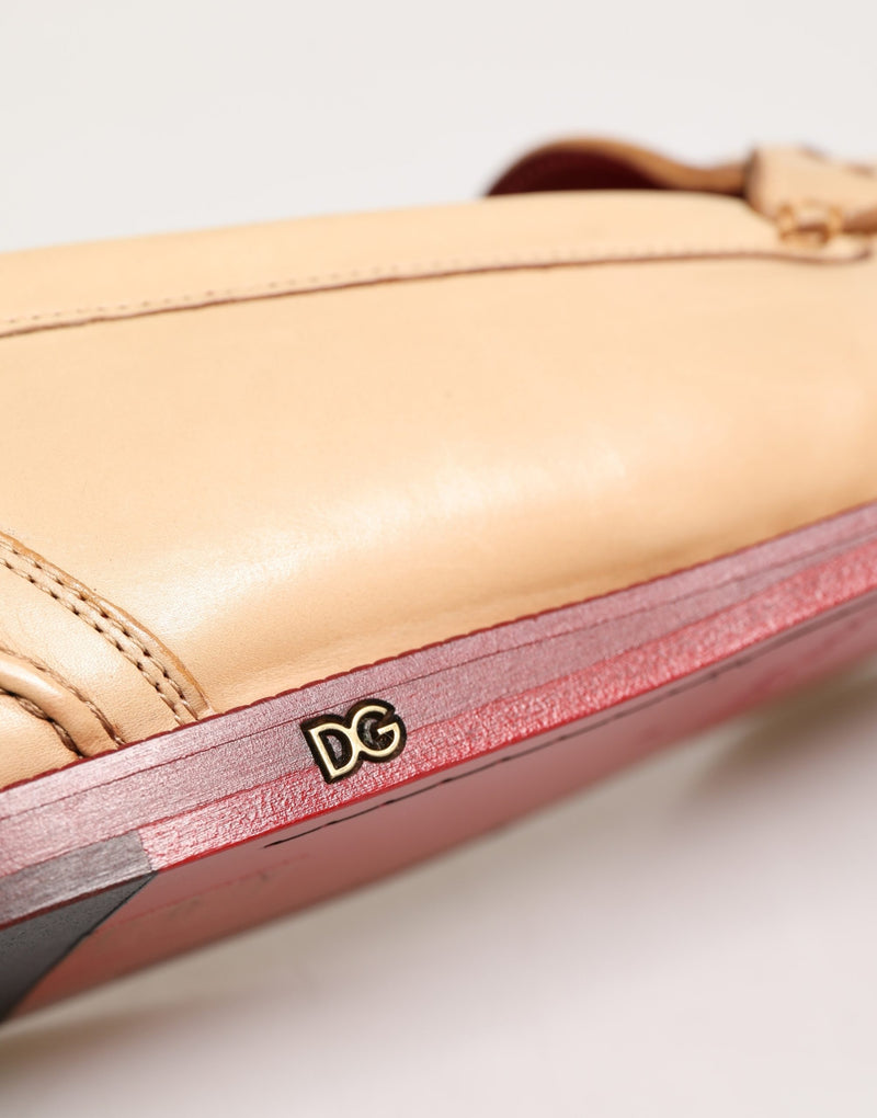 Dolce & Gabbana Beige Tassel Leather Men Slip-On Loafers
