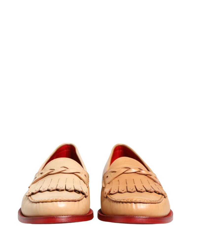 Dolce & Gabbana Beige Tassel Leather Men Slip-On Loafers