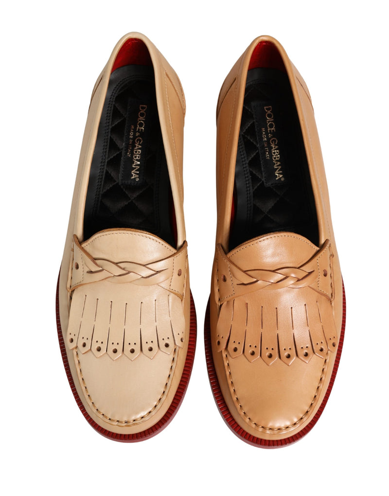 Dolce & Gabbana Beige Tassel Leather Men Slip-On Loafers