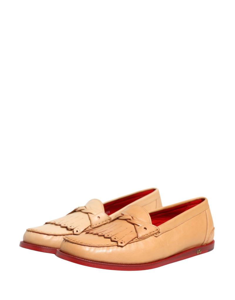 Dolce & Gabbana Beige Tassel Leather Men Slip-On Loafers