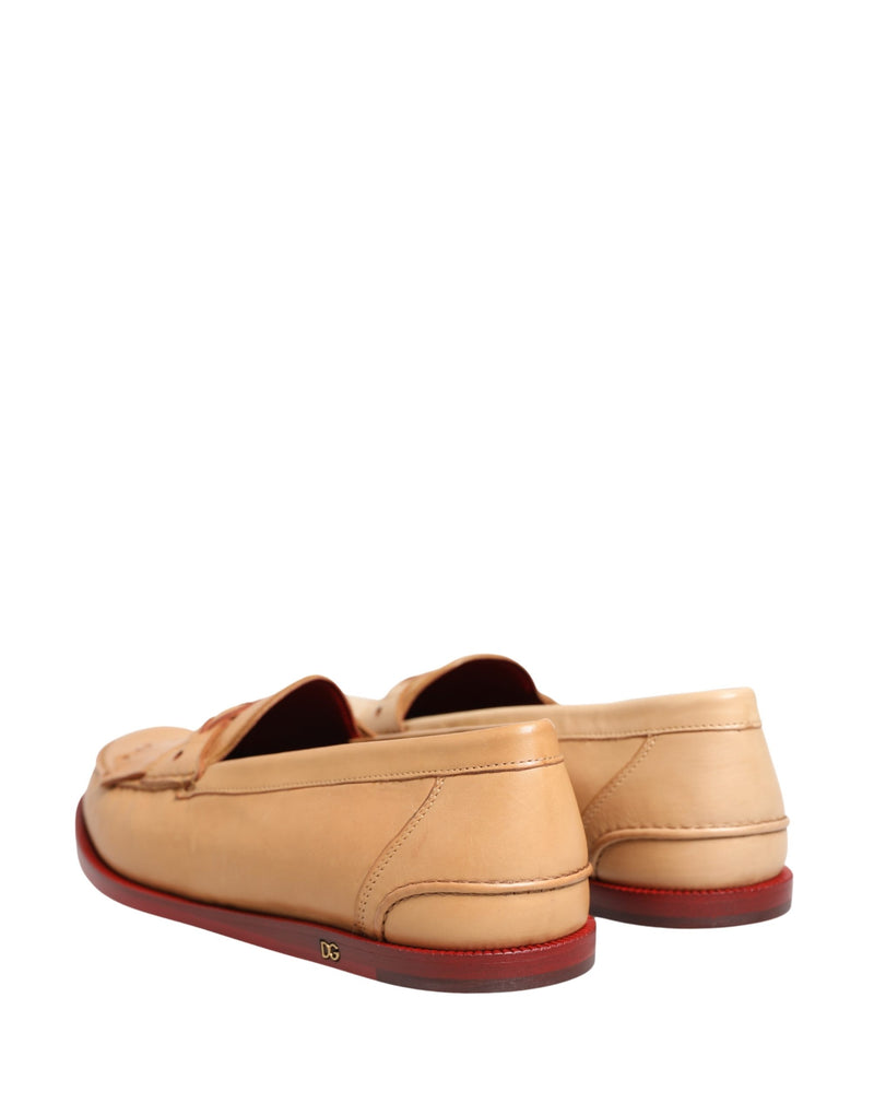 Dolce & Gabbana Beige Tassel Leather Men Slip-On Loafers
