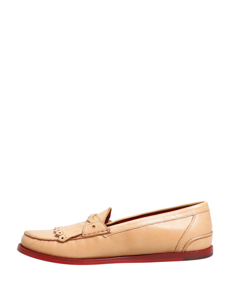 Dolce & Gabbana Beige Tassel Leather Men Slip-On Loafers