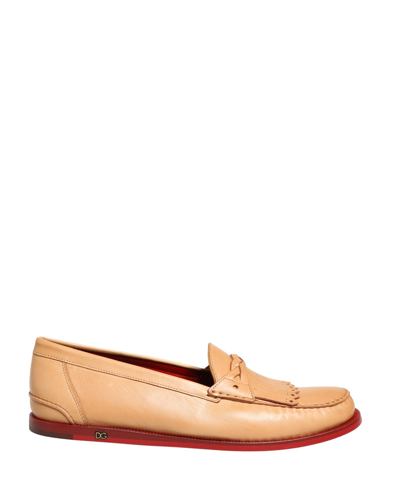 Dolce & Gabbana Beige Tassel Leather Men Slip-On Loafers