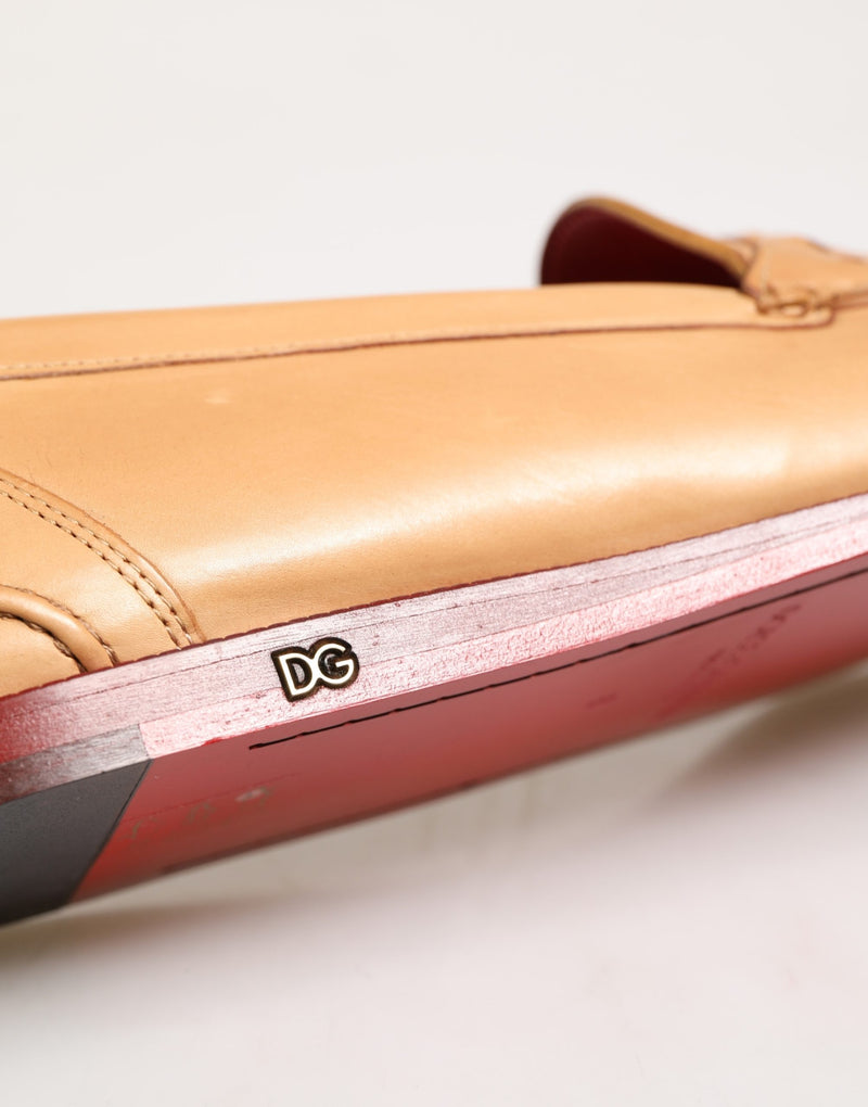 Dolce & Gabbana Beige Tassel Leather Men Slip-On Loafers