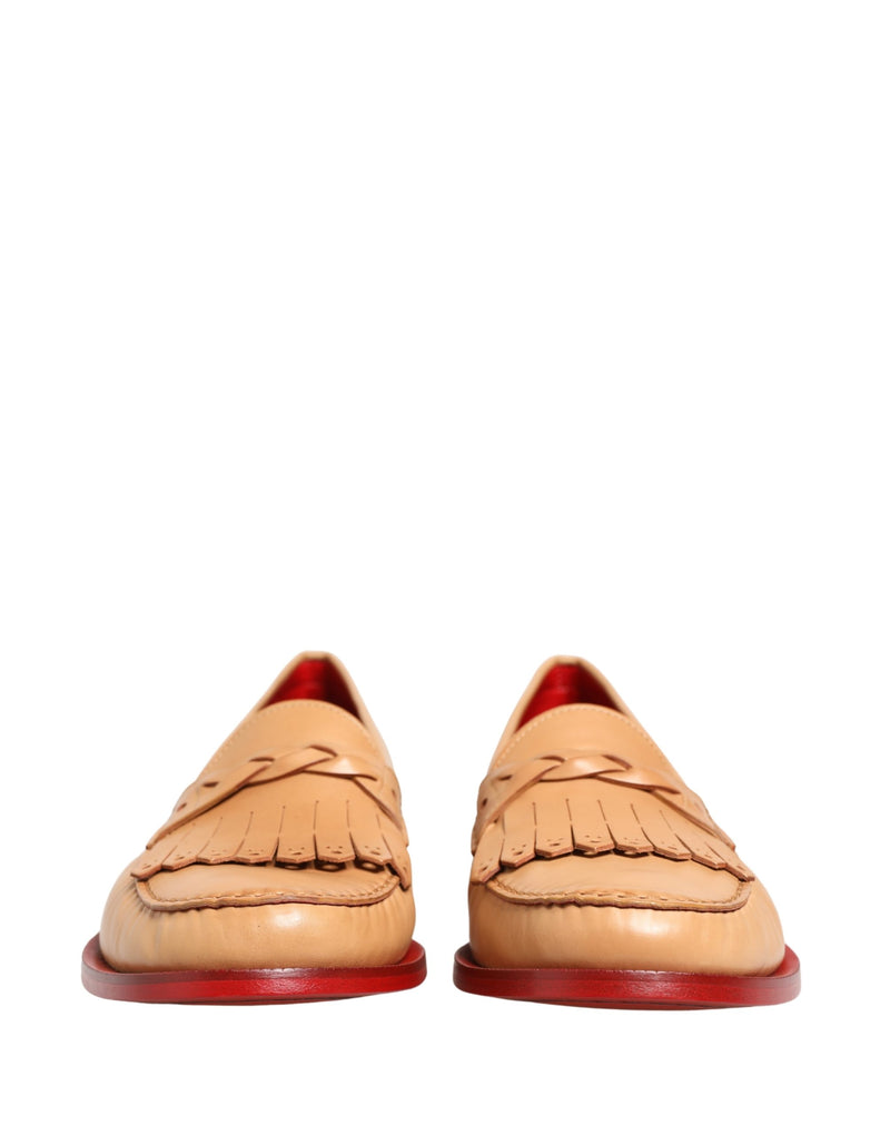 Dolce & Gabbana Beige Tassel Leather Men Slip-On Loafers