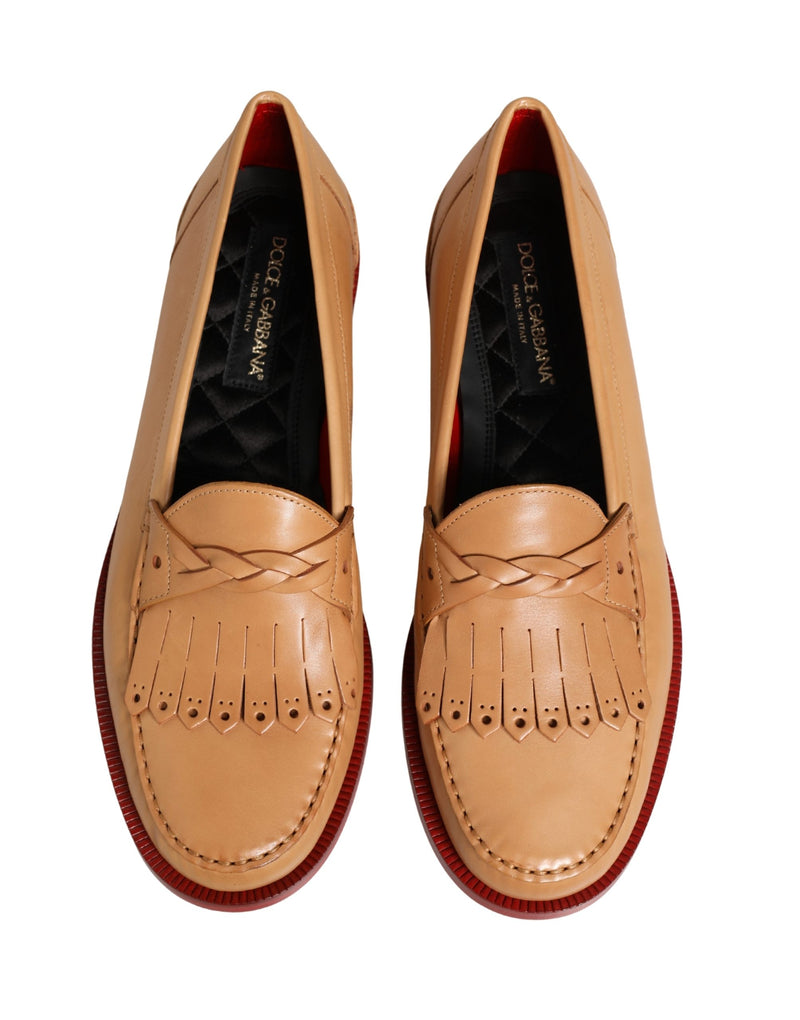 Dolce & Gabbana Beige Tassel Leather Men Slip-On Loafers