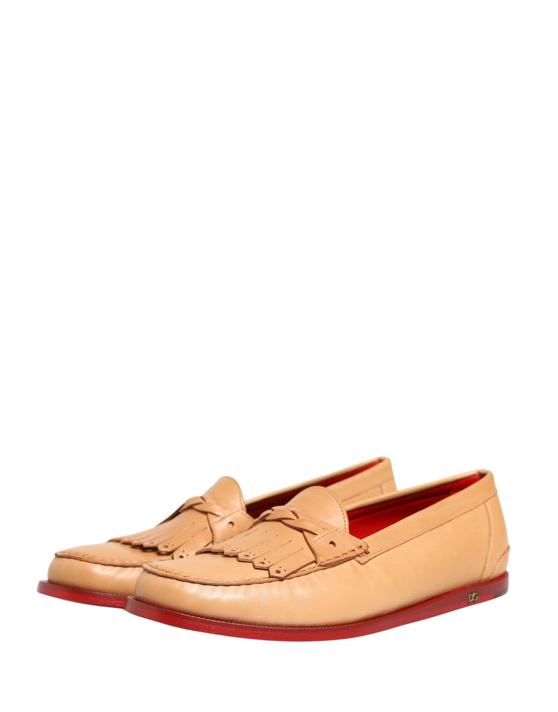 Dolce & Gabbana Beige Tassel Leather Men Slip-On Loafers