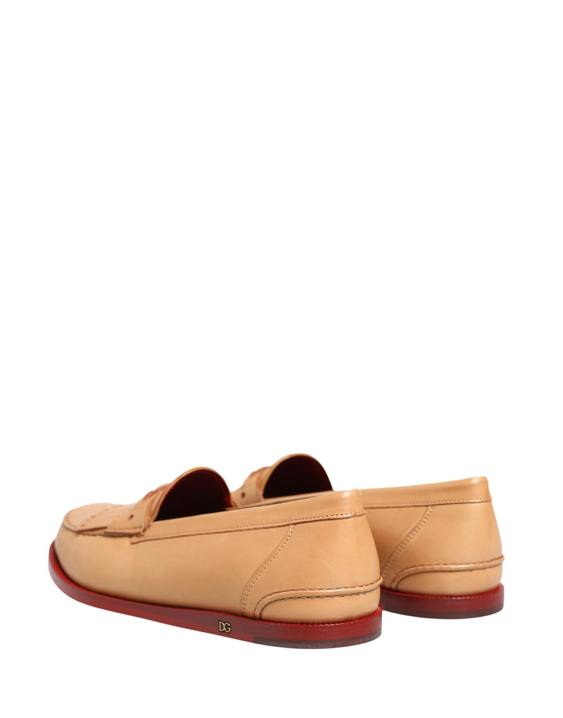 Dolce & Gabbana Beige Tassel Leather Men Slip-On Loafers
