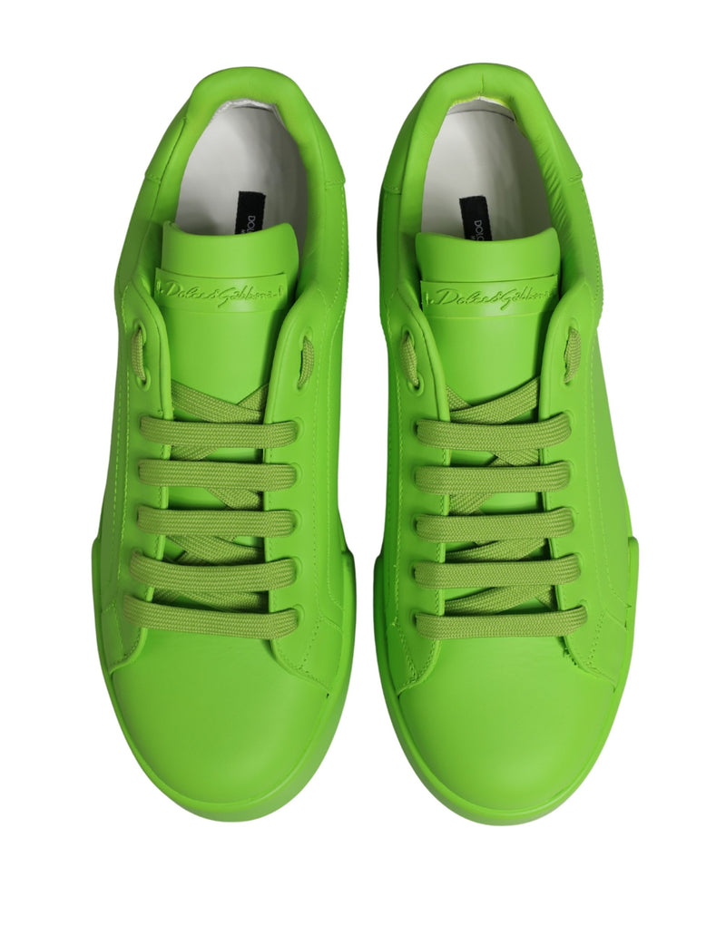 Dolce & Gabbana Portofino Green Leather Low Top Sneakers