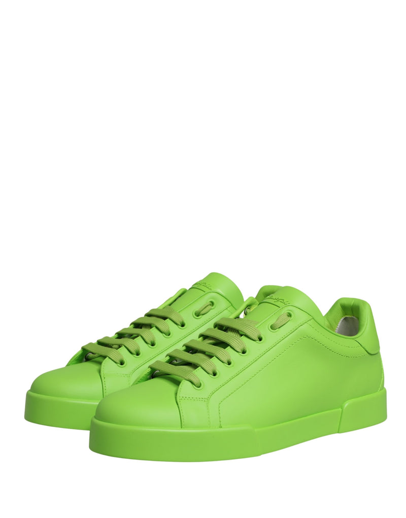 Dolce & Gabbana Portofino Green Leather Low Top Sneakers