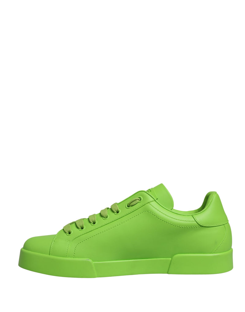 Dolce & Gabbana Portofino Green Leather Low Top Sneakers