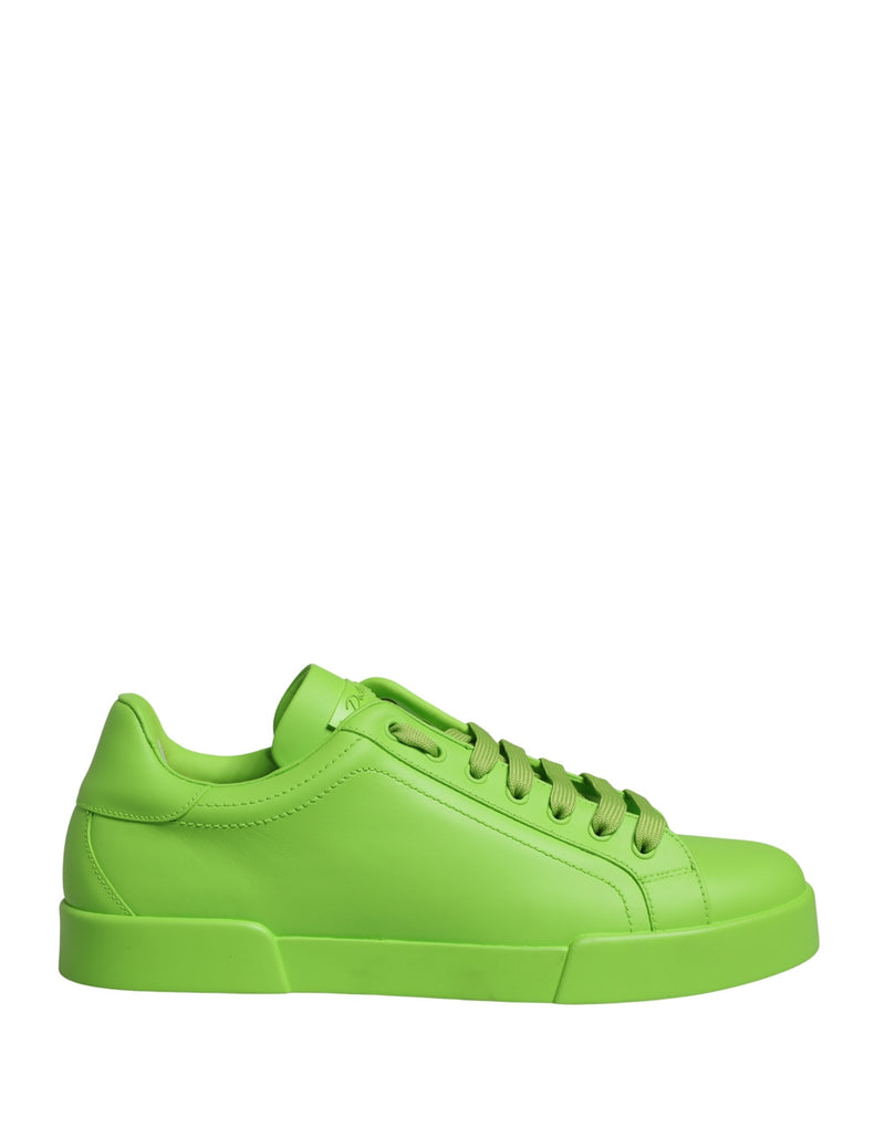 Dolce & Gabbana Portofino Green Leather Low Top Sneakers