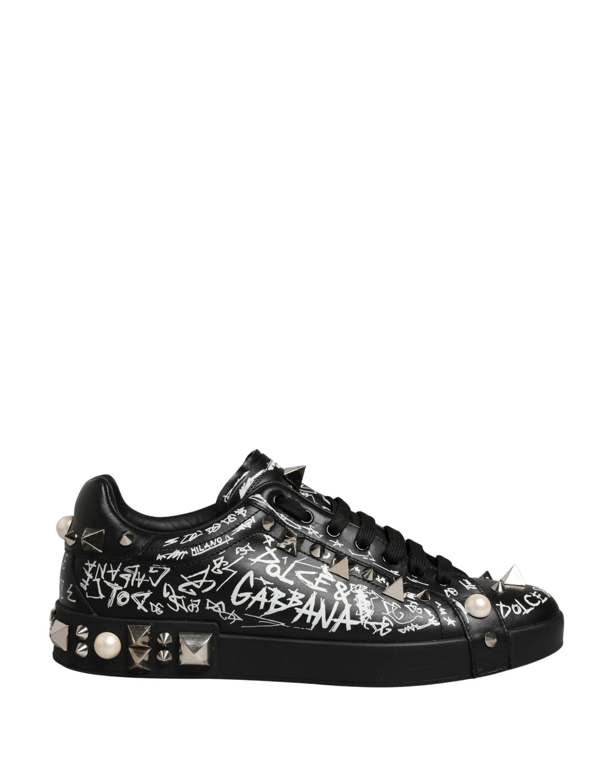 Dolce & Gabbana Black Portofino Graffiti Stud Sneakers