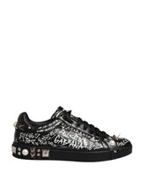 Dolce & Gabbana Black Portofino Graffiti Stud Sneakers