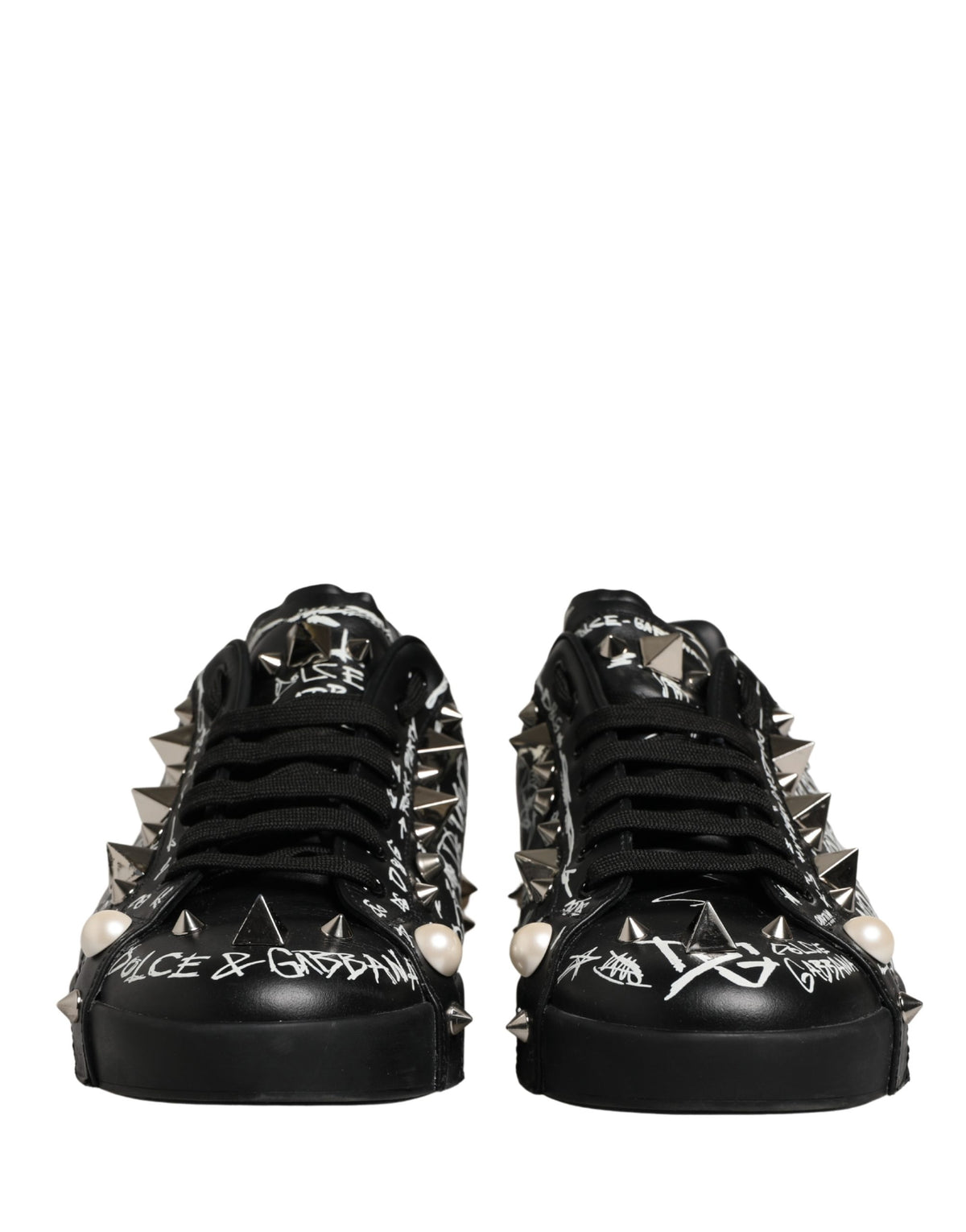 Dolce & Gabbana Black Portofino Graffiti Stud Sneakers