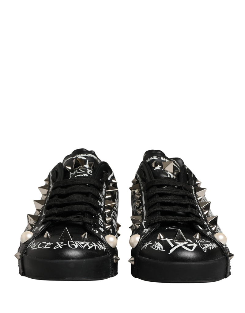 Dolce & Gabbana Black Portofino Graffiti Stud Sneakers
