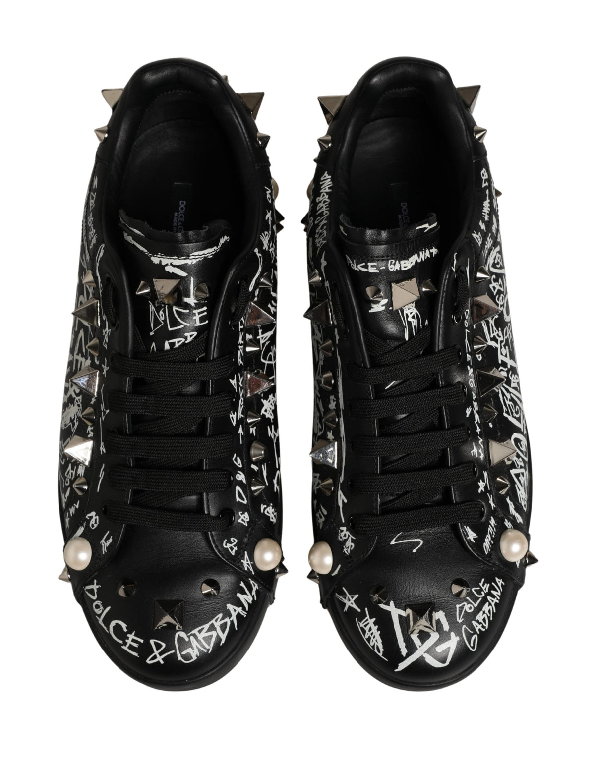Dolce & Gabbana Black Portofino Graffiti Stud Sneakers