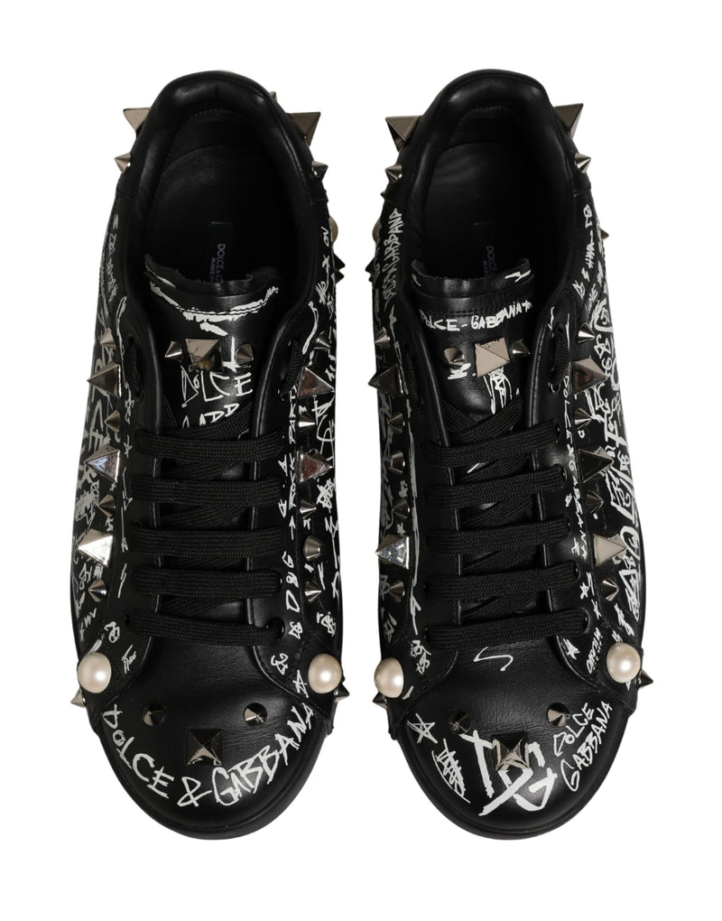 Dolce & Gabbana Black Portofino Graffiti Stud Sneakers