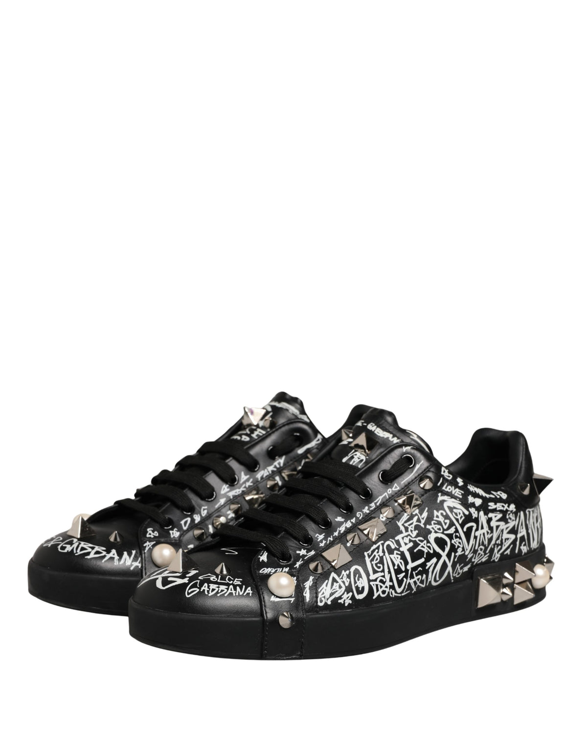 Dolce & Gabbana Black Portofino Graffiti Stud Sneakers