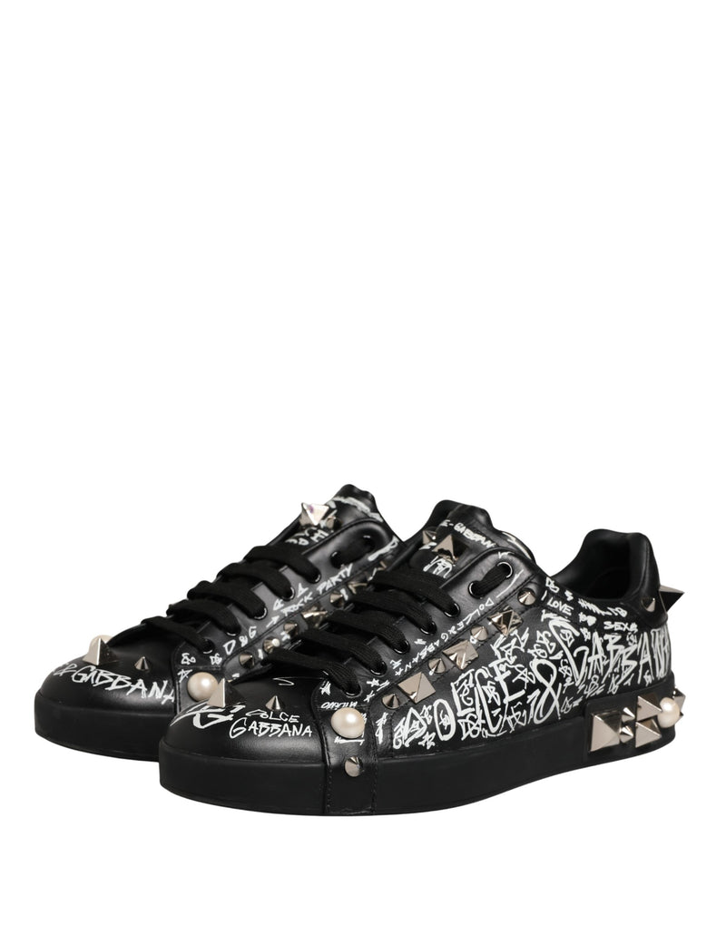 Dolce & Gabbana Black Portofino Graffiti Stud Sneakers