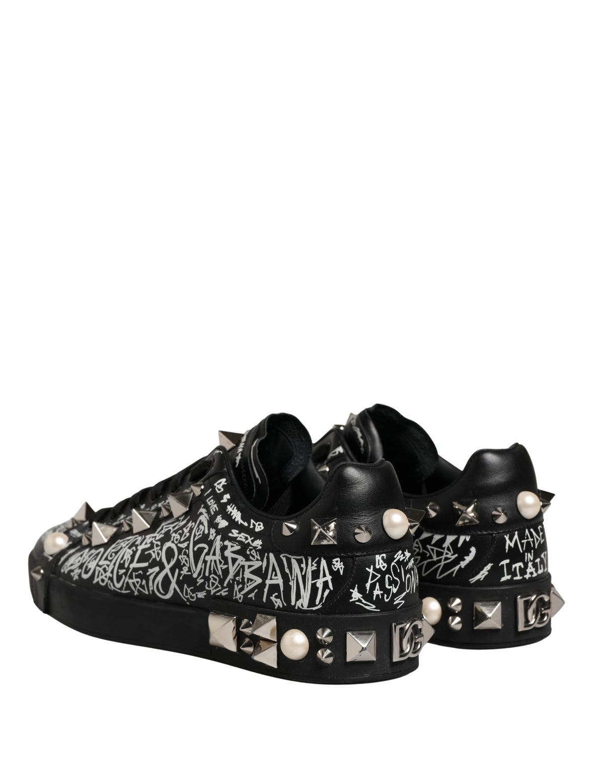 Dolce & Gabbana Black Portofino Graffiti Stud Sneakers