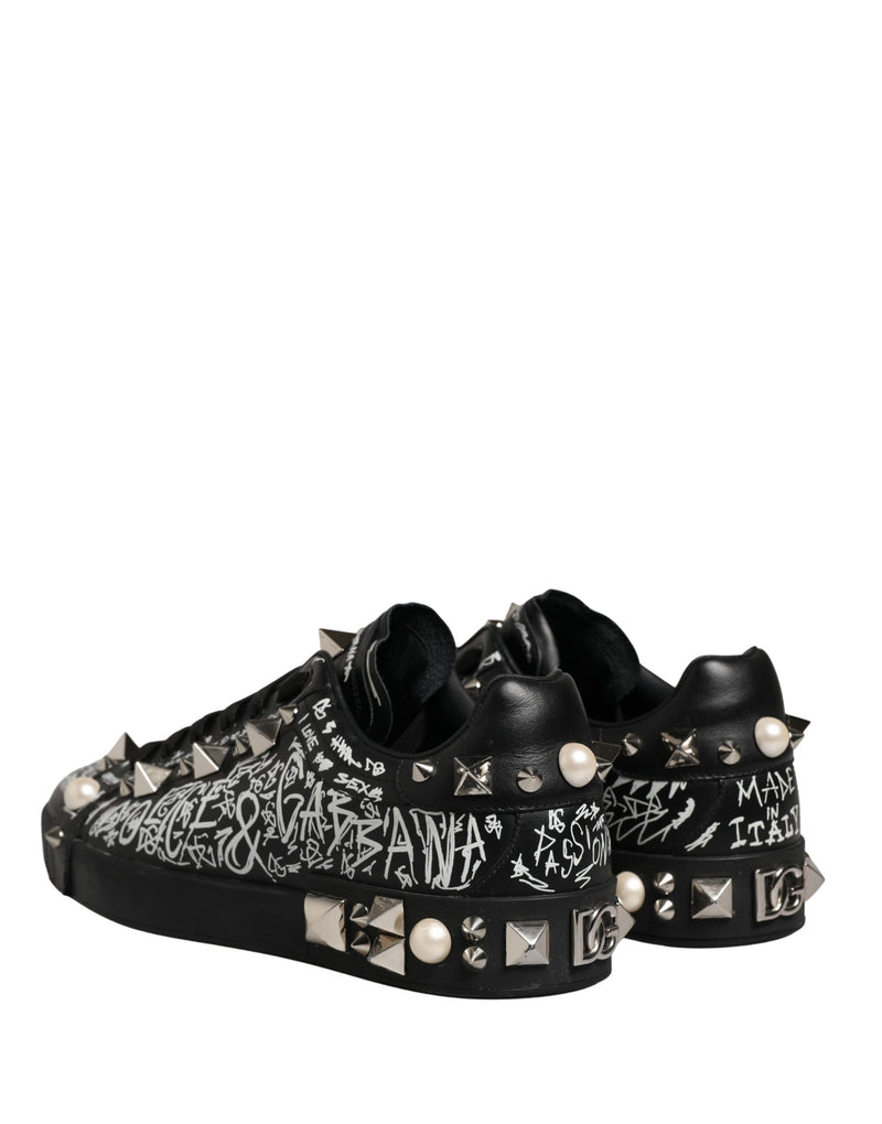 Dolce & Gabbana Black Portofino Graffiti Stud Sneakers